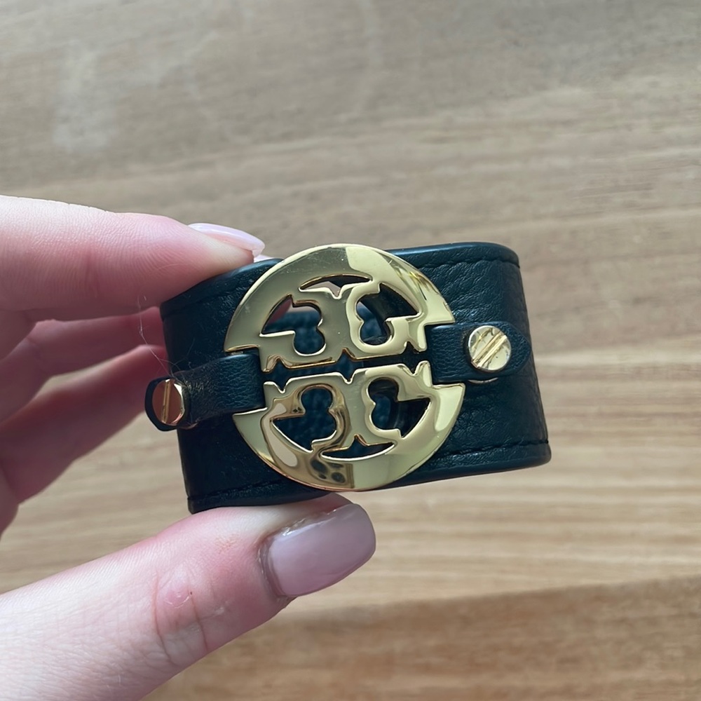 Tory Burch black and gold leather bracelet